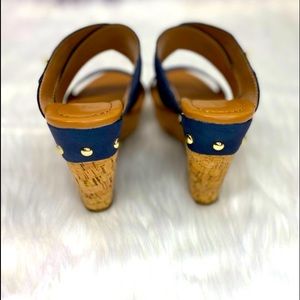 Tommy Hilfiger Mili 2 Cork Wedge Sandals Blue NIB